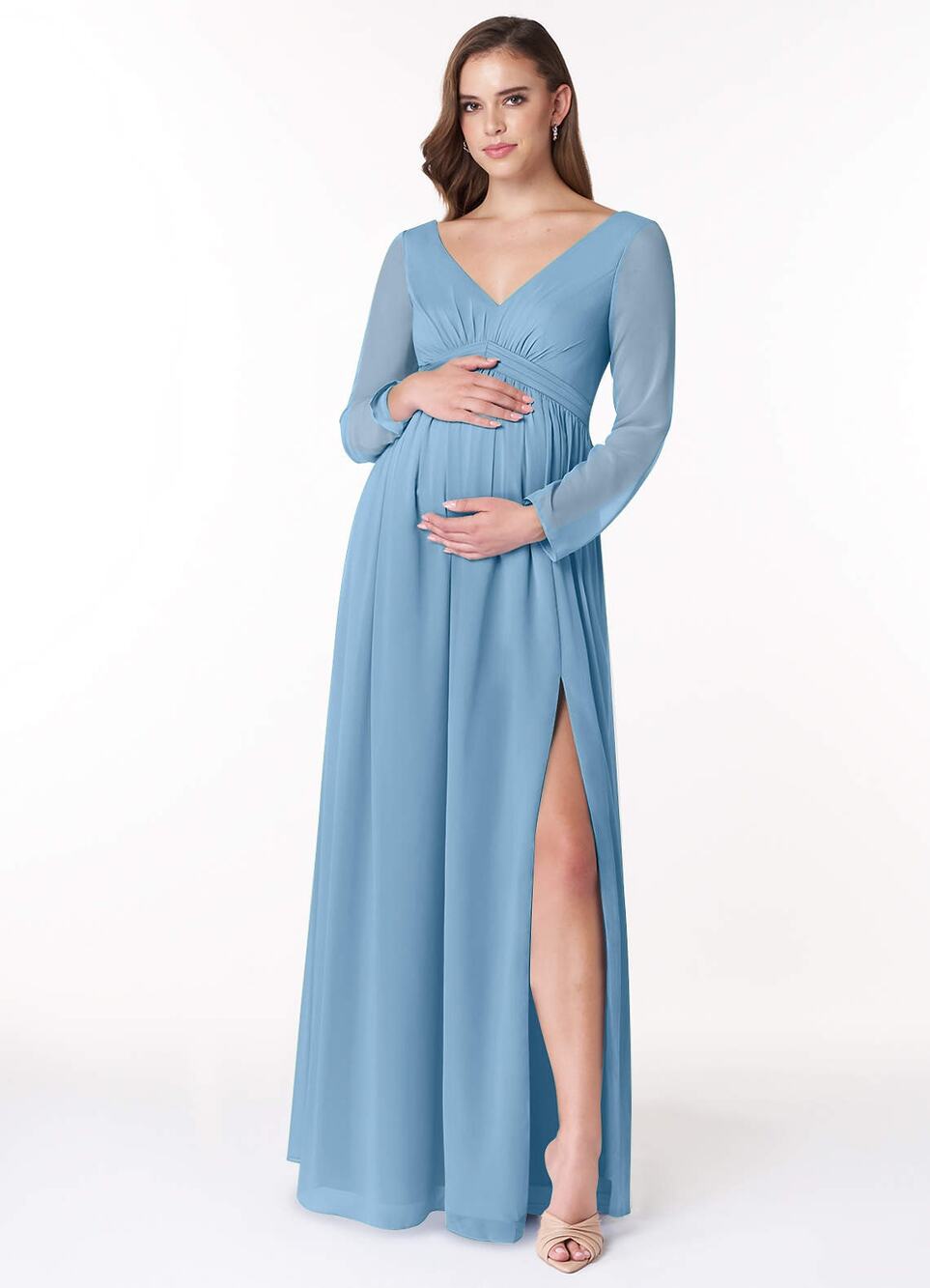Azazie Teton A-Line Long Chiffon Maternity Bridesmaid Dress Women’s Size A2 Blue